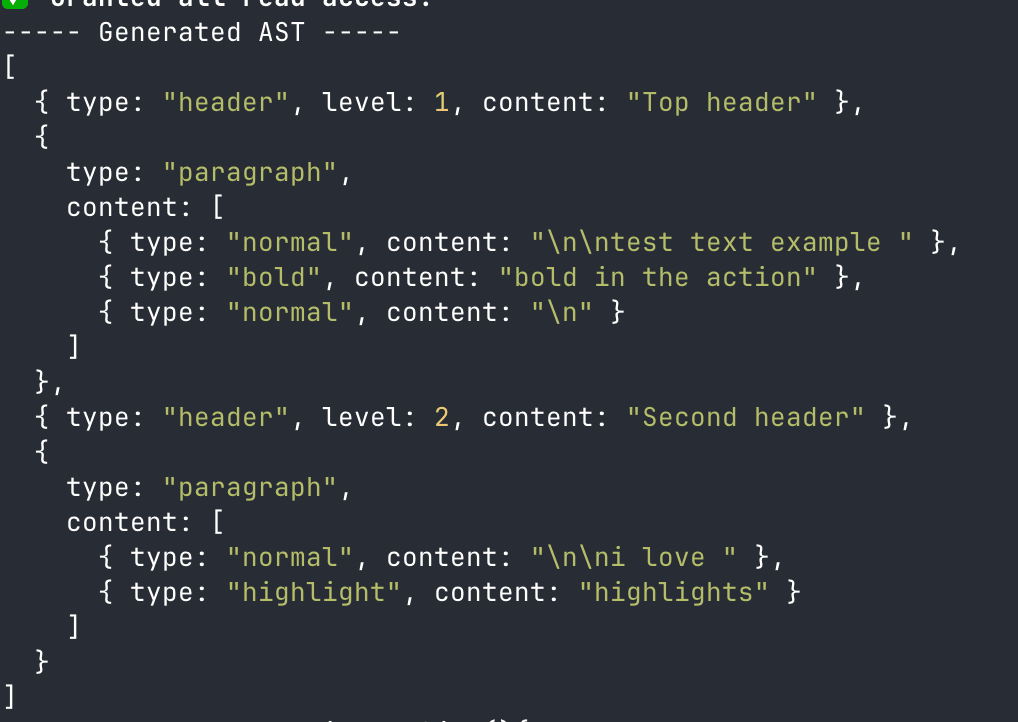 AST Output from Lexer