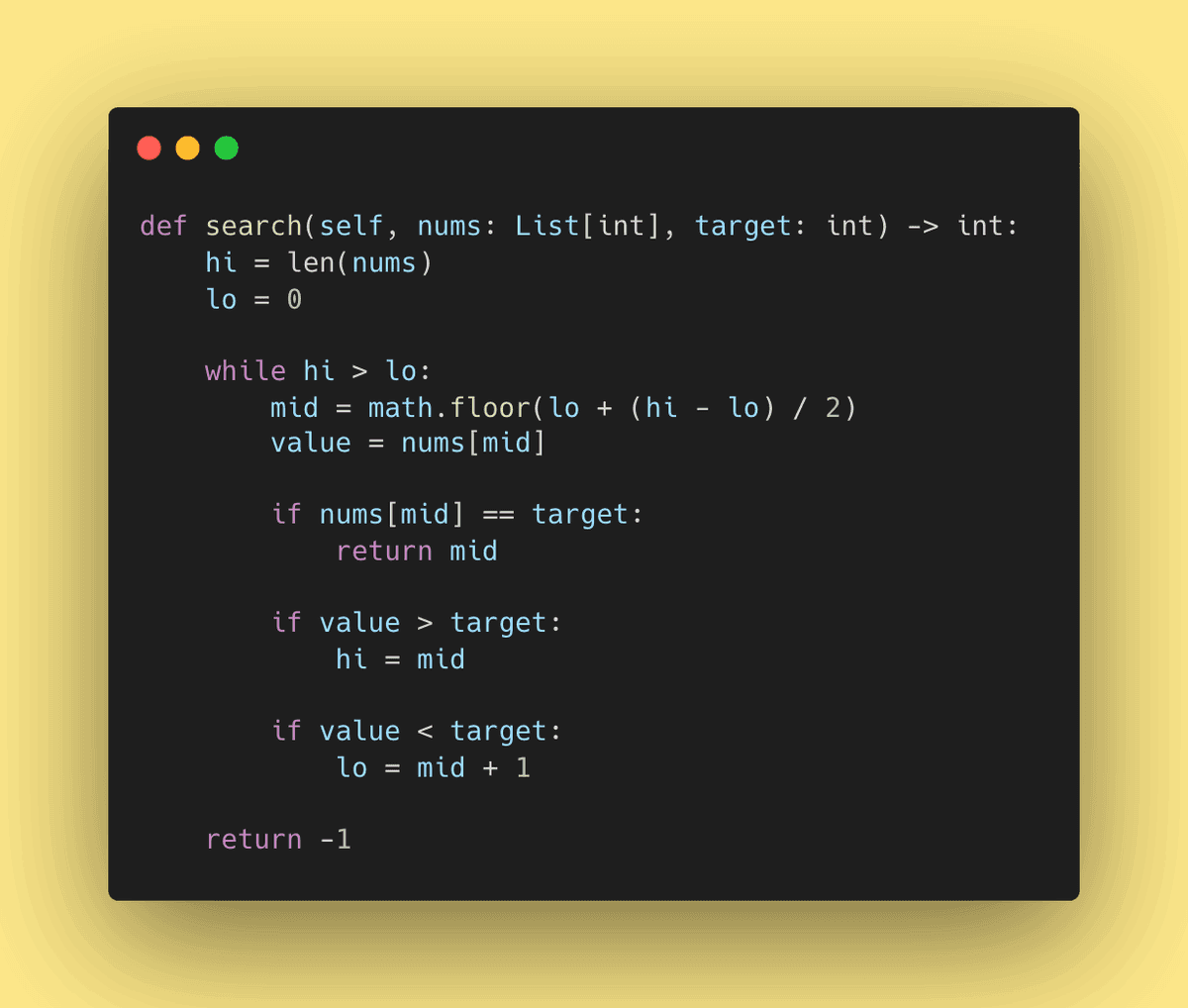 Python Binary Search Code Snippet